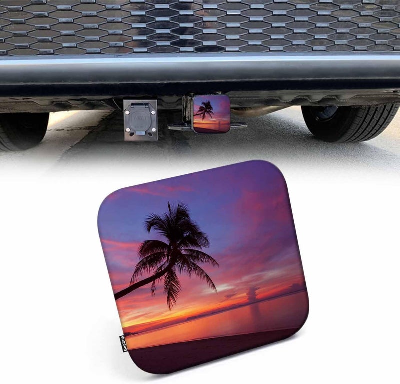 Beabes Ocean Trailer Hitch Covers Tropical Ocean Beach Palm Tree Sunset Heavy Duty Receiver Tube Cover 2 Inch, Towing Hitch Plug Covers Hitch Caps for RVs SUVs Trucks and Cars - Image 1